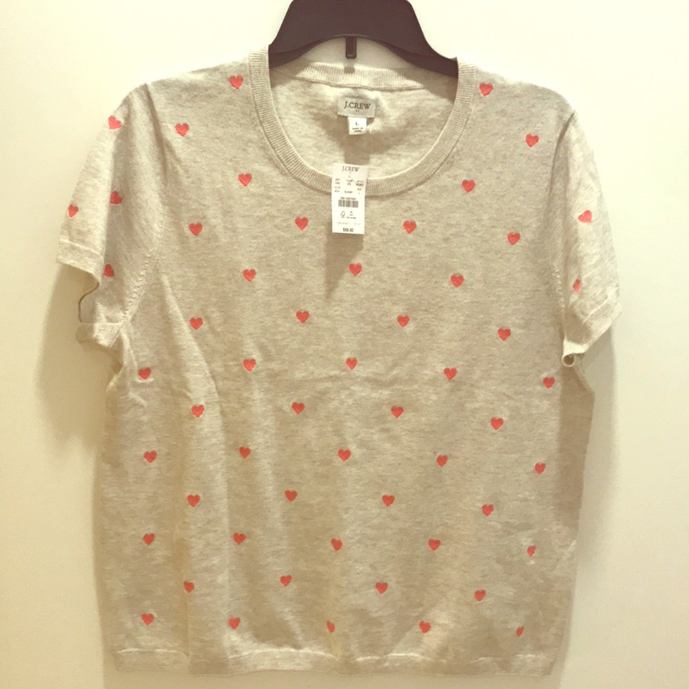 J.Crew Short sleeve all over heart sweater